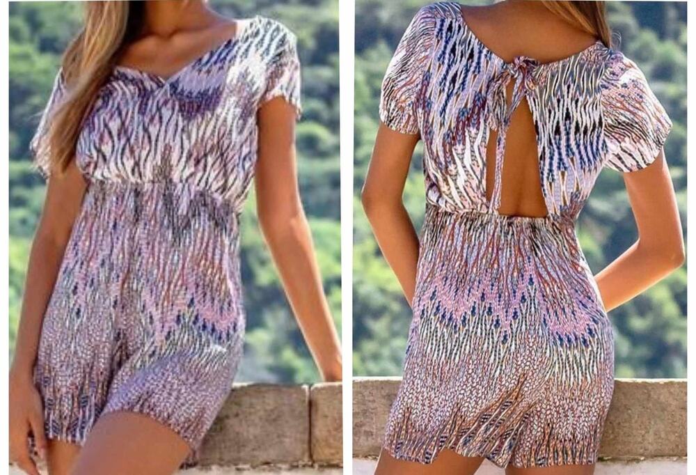 Cupshe Boho Print Tie Cutout Open Back Romper Multicolor Medium